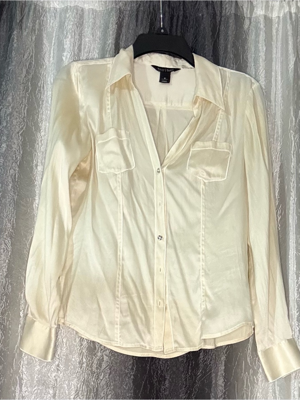 White House Black Market Cream Satin Button-Down Blouse
